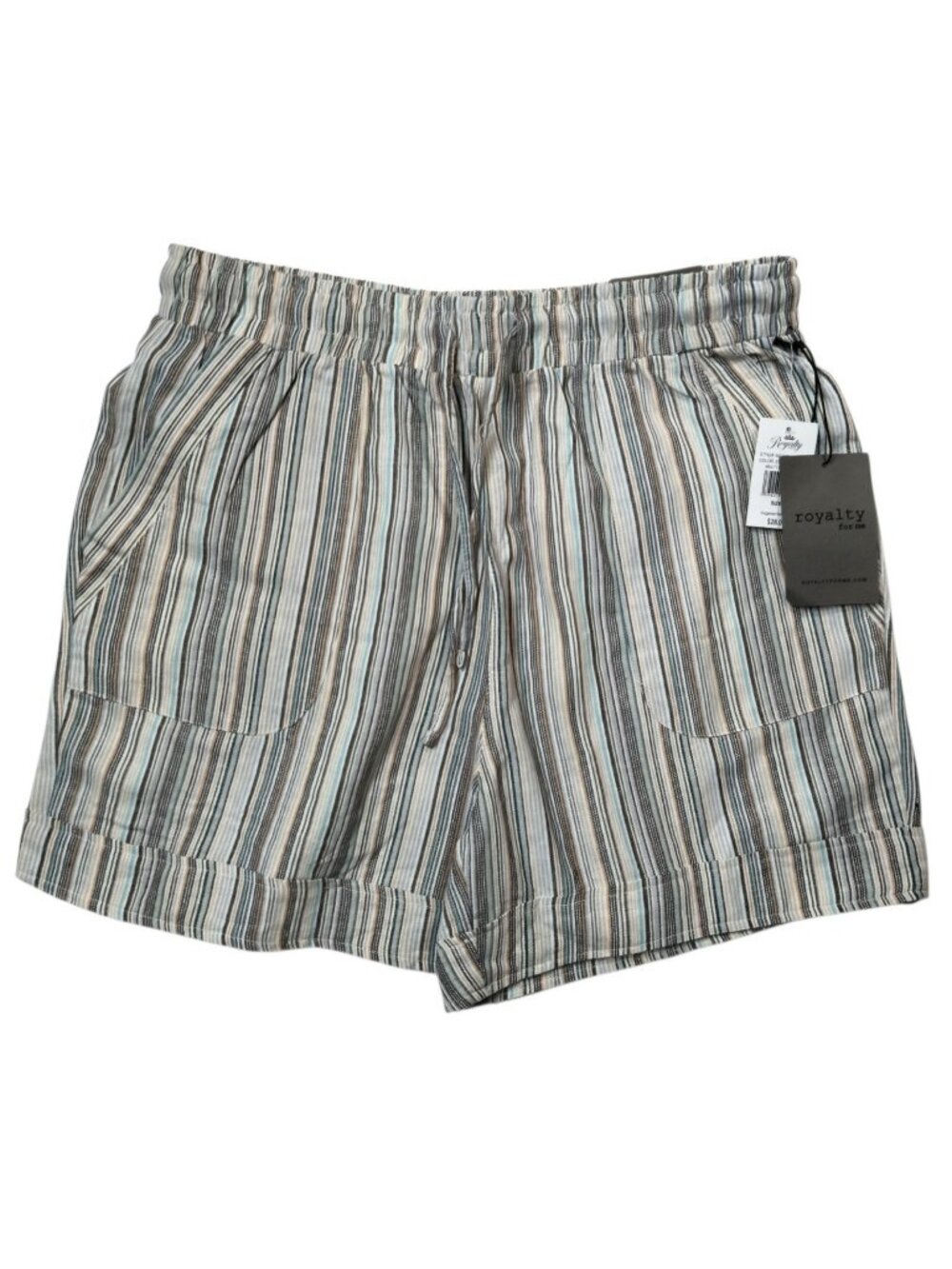 Royalty for Me Women's Striped Pull-On Shorts Elastic Waist Drawstring Size L